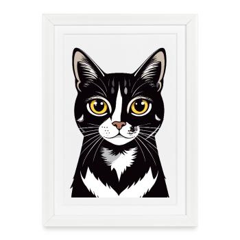 Cat Portrait Black White Cat Contrast Motif - Framed poster (27 × 37 cm) - white - Front