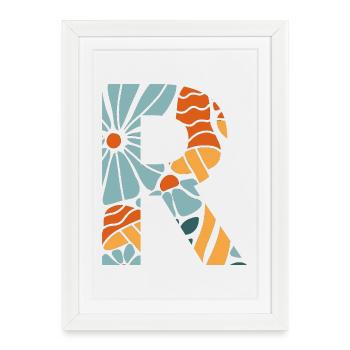 Lettre r fleurs groovy idée cadeau  - Affiche encadrée (27 × 37 cm) - blanc - Devant
