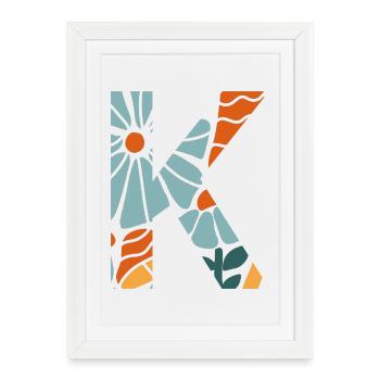 Lettre k fleurs groovy idée cadeau  - Affiche encadrée (27 × 37 cm) - blanc - Devant