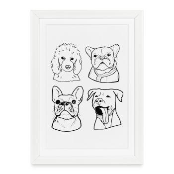 Chiens - Affiche encadrée (27 × 37 cm) - blanc - Devant