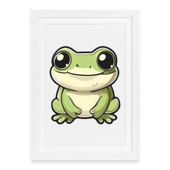 mignon grenouille - Vert - Design joyeux. - Affiche encadrée (27 × 37 cm) - blanc - Devant