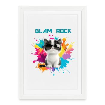 Chat Glam Rock - Affiche encadrée (27 × 37 cm) - blanc - Devant