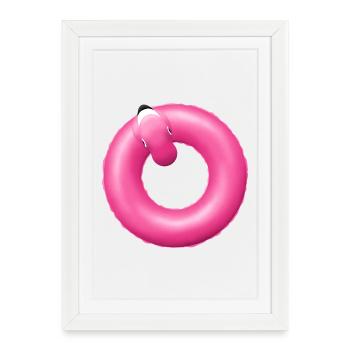 Anneau Rose Anneau Anneau Nage Flamant Rose - Affiche encadrée (27 × 37 cm) - blanc - Devant