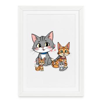 Charming Cat Family Illustration - Framed poster (27 × 37 cm) - white - Front