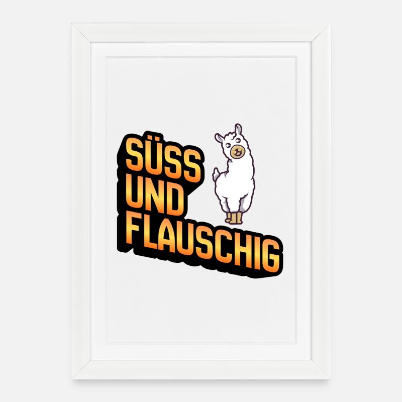 Süss und Flauschig Lama - Gerahmtes Poster (27 × 37 cm) - Weiß