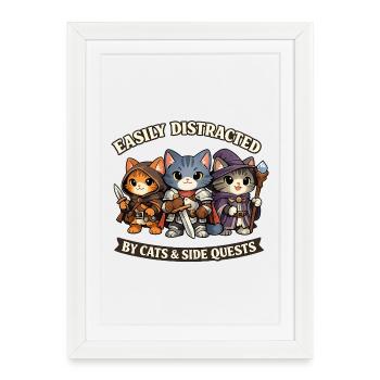 Chats Guerriers et Quêtes Secondaires Humour - Affiche encadrée (27 × 37 cm) - blanc - Devant