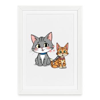 Illustration de copain de chat ludique - Affiche encadrée (27 × 37 cm) - blanc - Devant
