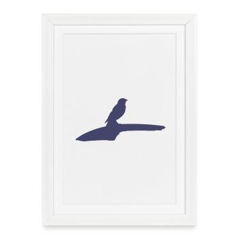 Minimalist bird illustration on tree - Framed poster (27 × 37 cm) - white - Front