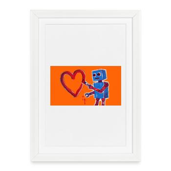 Cœur de robot sur fond orange fluo - Affiche encadrée (27 × 37 cm) - blanc - Devant