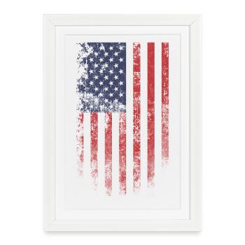 Drapeau américain en détresse Grunge - Affiche encadrée (27 × 37 cm) - blanc - Devant