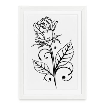 Rose avec feuilles - Affiche encadrée (27 × 37 cm) - blanc - Devant
