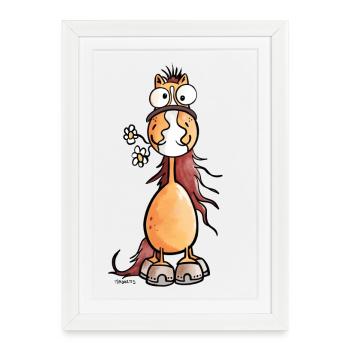 Drôle cheval dessin animé - Affiche encadrée (27 × 37 cm) - blanc - Devant