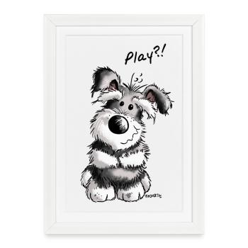Play Schnauzer - Chien - Chiens - Cadeau - Affiche encadrée (27 × 37 cm) - blanc - Devant