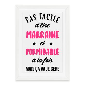 Marraine formidable / Filleule / Filleul / Baptême - Affiche encadrée (27 × 37 cm) - blanc - Devant