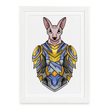 Chevalier Chat Chat Race Sphynx avec Armure - Affiche encadrée (27 × 37 cm) - blanc - Devant