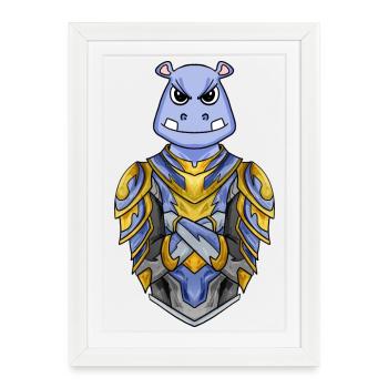 Chevalier hippopotame cool - Affiche encadrée (27 × 37 cm) - blanc - Devant