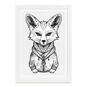 Fox with hoodie illustration - Framed poster (27 × 37 cm) - white - Front