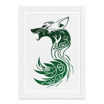 Renard Fantastique Tribal Vert - Affiche encadrée (27 × 37 cm) - blanc - Devant