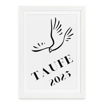 Baptême 2025 Colombe flottante vers le bas Cadeau de baptême 2025 - Affiche encadrée (27 × 37 cm) - blanc - Devant