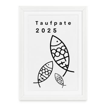 Parrain 2025 3 Poissons Croix Minimaliste - Affiche encadrée (27 × 37 cm) - blanc - Devant