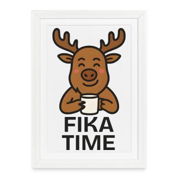 Cute Reindeer Coffee Mug Design Fika Time - Framed poster (27 × 37 cm) - white - Front
