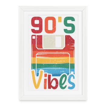 90's Vibes – Retro Design with Vintage Floppy Disk - Framed poster (27 × 37 cm) - white - Front