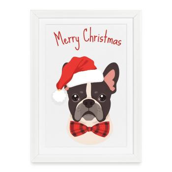 Bouledogue français Joyeux Noël Design - Affiche encadrée (27 × 37 cm) - blanc - Devant