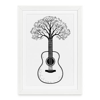 Guitare Baum – créative pour les musiciens, les guitaristes - Affiche encadrée (27 × 37 cm) - blanc - Devant