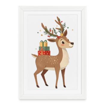 Christmas Reindeer with Gifts - Framed poster (27 × 37 cm) - white - Front
