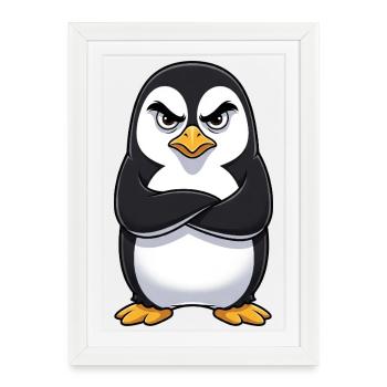 Grumpy Penguin Cartoon Sour Grumpy Annoyed - Framed poster (27 × 37 cm) - white - Front