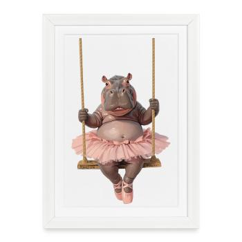 Hippopotamus in Ballet Tutu Surreal Design - Framed poster (27 × 37 cm) - white - Front