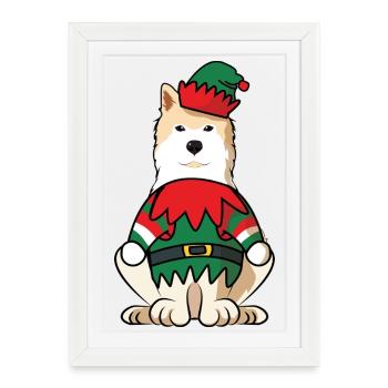 Hokkaido chien elfe costume adorable Noël Oufit - Affiche encadrée (27 × 37 cm) - blanc - Devant