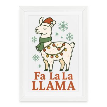 Fa La La Llama Noël en famille - Affiche encadrée (27 × 37 cm) - blanc - Devant