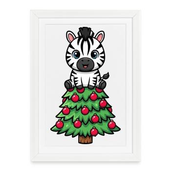 Mignon Sapin de Noël Sapin de Noël Zèbre Réveillon - Affiche encadrée (27 × 37 cm) - blanc - Devant