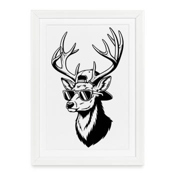 Cerf hipster avec des lunettes de soleil - Affiche encadrée (27 × 37 cm) - blanc - Devant