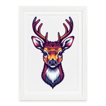 Tête de cerf Cool mignonne - Affiche encadrée (27 × 37 cm) - blanc - Devant