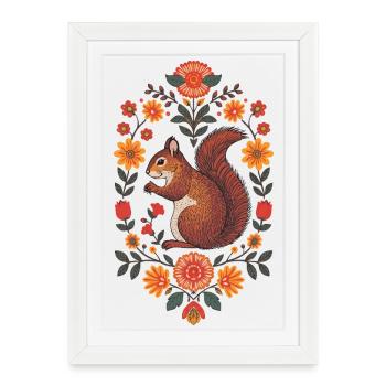 Squirrel in a wreath of flowers - Framed poster (27 × 37 cm) - white - Front