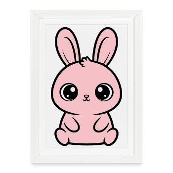 Kawaii Bunny Grands Yeux Roses Mignons - Affiche encadrée (27 × 37 cm) - blanc - Devant