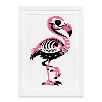 Flamingo Skeleton Pink Gothic - Affiche encadrée (27 × 37 cm) - blanc - Devant