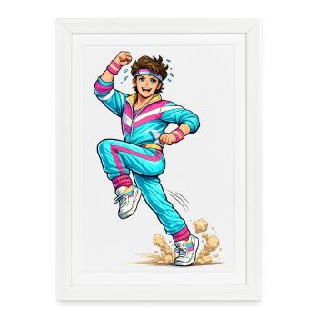 Un homme d’aérobic rétro énergique - Affiche encadrée (27 × 37 cm) - blanc - Devant