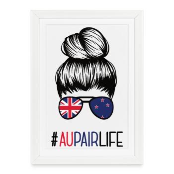 Au Pair Aupair Nouvelle-Zélande Voyage de travail #Aupairlife - Affiche encadrée (27 × 37 cm) - blanc - Devant