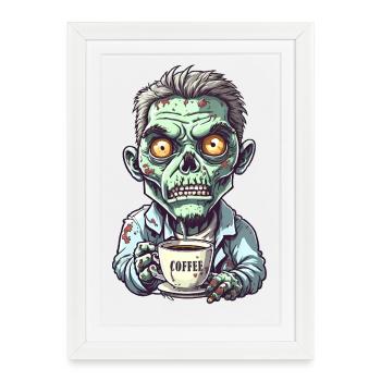Monstre du café - Zombie caféine - Râle du matin - Affiche encadrée (27 × 37 cm) - blanc - Devant