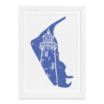 Amrum Silhouette du phare de la mer du Nord Grunge - Affiche encadrée (27 × 37 cm) - blanc - Devant