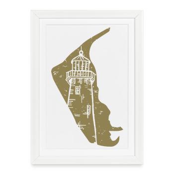 Amrum Silhouette du phare de la mer du Nord Grunge - Affiche encadrée (27 × 37 cm) - blanc - Devant