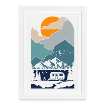 Campings Scouts Randonnée en montagne Coucher du soleil - Affiche encadrée (27 × 37 cm) - blanc - Devant