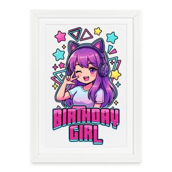 Fille d’anniversaire Pop coréenne K-Pop d’anniversaire - Affiche encadrée (27 × 37 cm) - blanc - Devant