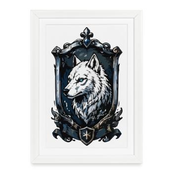 Blason du Loup de Givre – Bouclier du Loup - Affiche encadrée (27 × 37 cm) - blanc - Devant