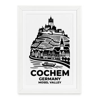 Silhouette du Cochem Moselle du Rhin - Affiche encadrée (27 × 37 cm) - blanc - Devant