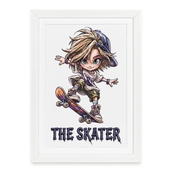 Illustration dans le style de la rue Skater - Affiche encadrée (27 × 37 cm) - blanc - Devant