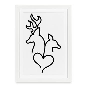 Deer and roe deer with heart - Framed poster (27 × 37 cm) - white - Front